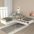 thumbnail image 2 of Twin Size L-shaped Platform Bed with Trundle, Drawers and Built-in Desk, White, 2 of 9