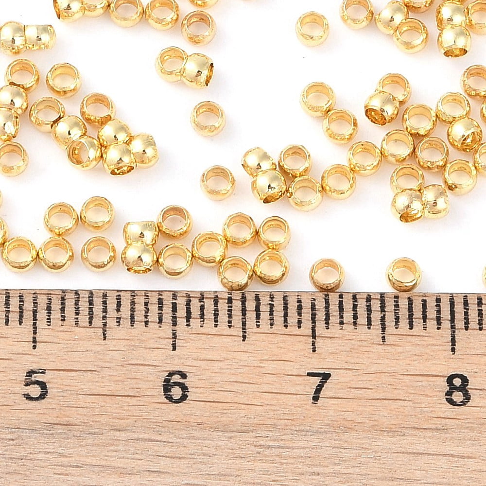 Brass Crimp Beads Rondelle Real 18K golden Plated 2.5x2.5x2mm Hole: 1.6mm