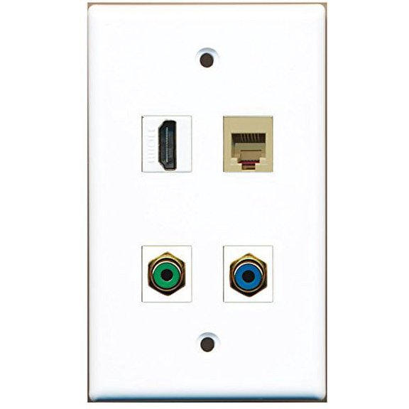 RiteAV - 1 Port HDMI 1 Port RCA Green 1 Port RCA Blue 1 Port Phone RJ11 RJ12 Beige Wall Plate