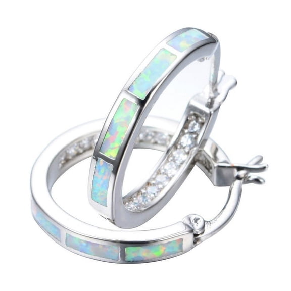 1 Pair Women Fashion 925 Silver Fire Opal Charm Stud Earring