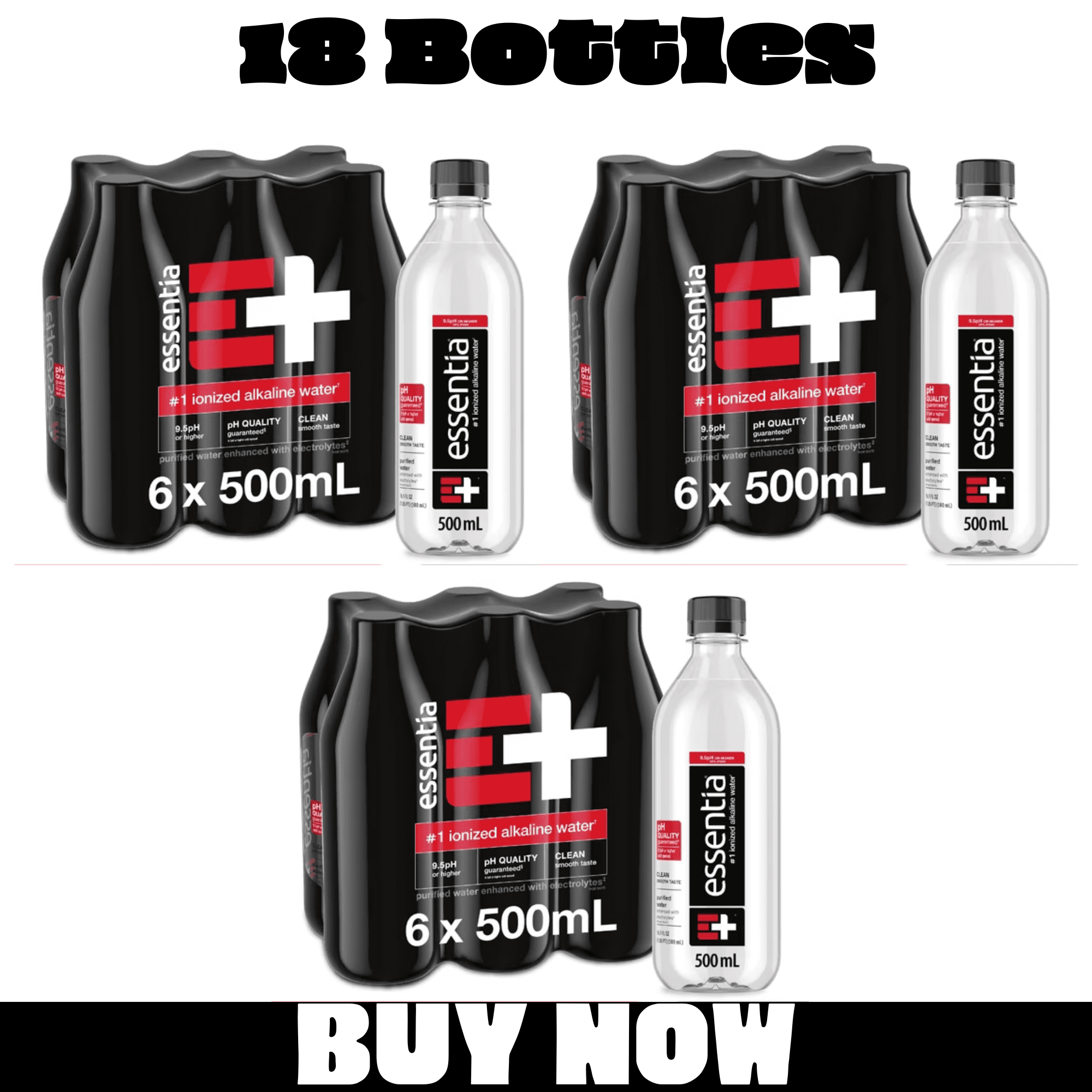 Essentia Ionized Alkaline Water, 9.5+ pH, 99.9% Pure Bottled Water, 20 fl oz Bottles, 18 Pack