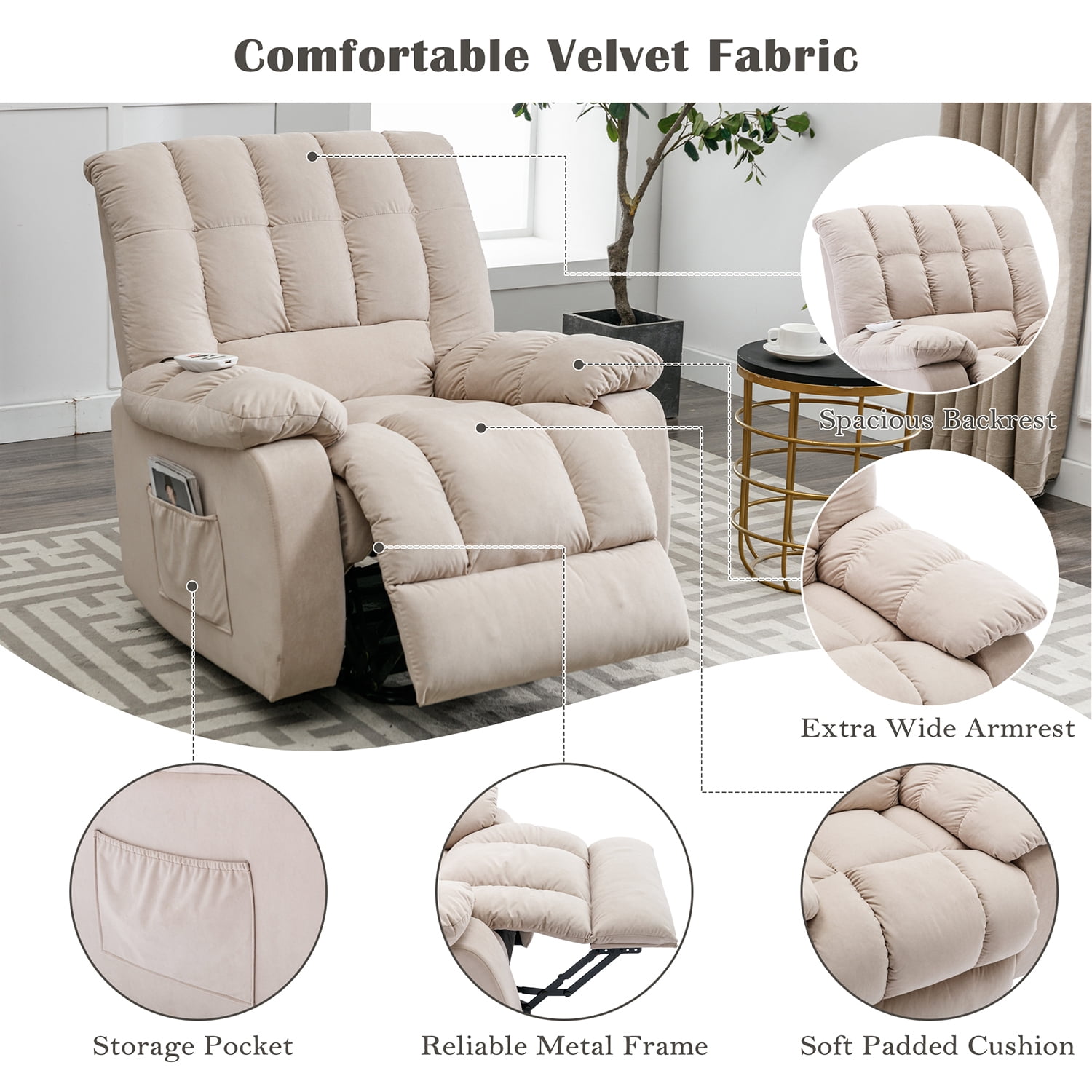 Kepooman Massage Recliner, Power Lift Recliner with Heat, Vibration and Side Pockets for Living Room, Bedroom's, Power Single Sofa, Beige Kepooman Massage Recliner, Power Lift Recliner with Heat, Vibration and Side Pockets for Living Room, Bedroom's, Power Single Sofa, Beige