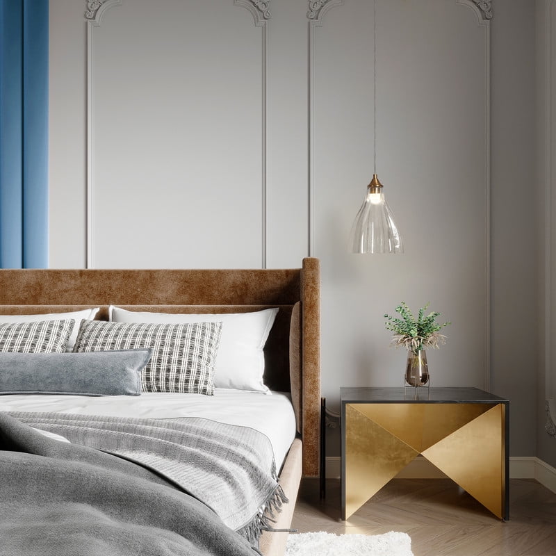 LNC Modern Gold Pendant Light with Clear Flower-Shaped Glass Shade, Dimmable LED Fixture