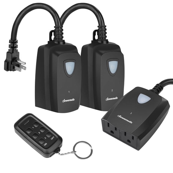 DEWENWILS Remote Control Outdoor Outlet, 15A/1875W Heavy Duty Weatherproof Switch, Remote with 100ft Range, 20cm 14AWG SJTW Cord,For Patio Lights, Pool Pumps, Yard Tools