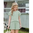 thumbnail image 4 of Abcomgle Short Sets for Girls 7-8 Girls 2 Piece Outfits Ruffle Sleeve Button Down Tshirts and Elastic Waist Shorts Cute Preppy Girls Shorts Set,Green,9-10Years, 4 of 6