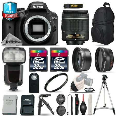 Nikon D3400 DSLR Camera + 18-55mm VR -3 Lens Kit + Pro Flash + UV + 1yr