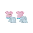 thumbnail image 2 of BemeyourBBs Toddler baby Girls Summer Clothes Newborn Baby Girl Summer Beach Holiday Outfits 0 6 12 18 24 Months 2 3 Years Short Sleeve Ice Cream Embroidery TShirt Tops Ruffled Striped Shorts Set, 2 of 9