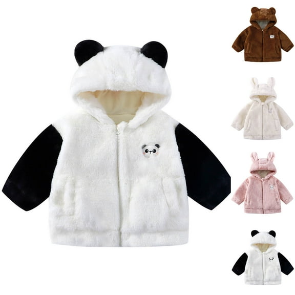 WRKEKC Kids Fleece Jacket Animal Ear Hooded Jacket for Girls and Boys 1-8 Years Soft Warm Casual Outerwear for Fall Winter Playwear Jackets