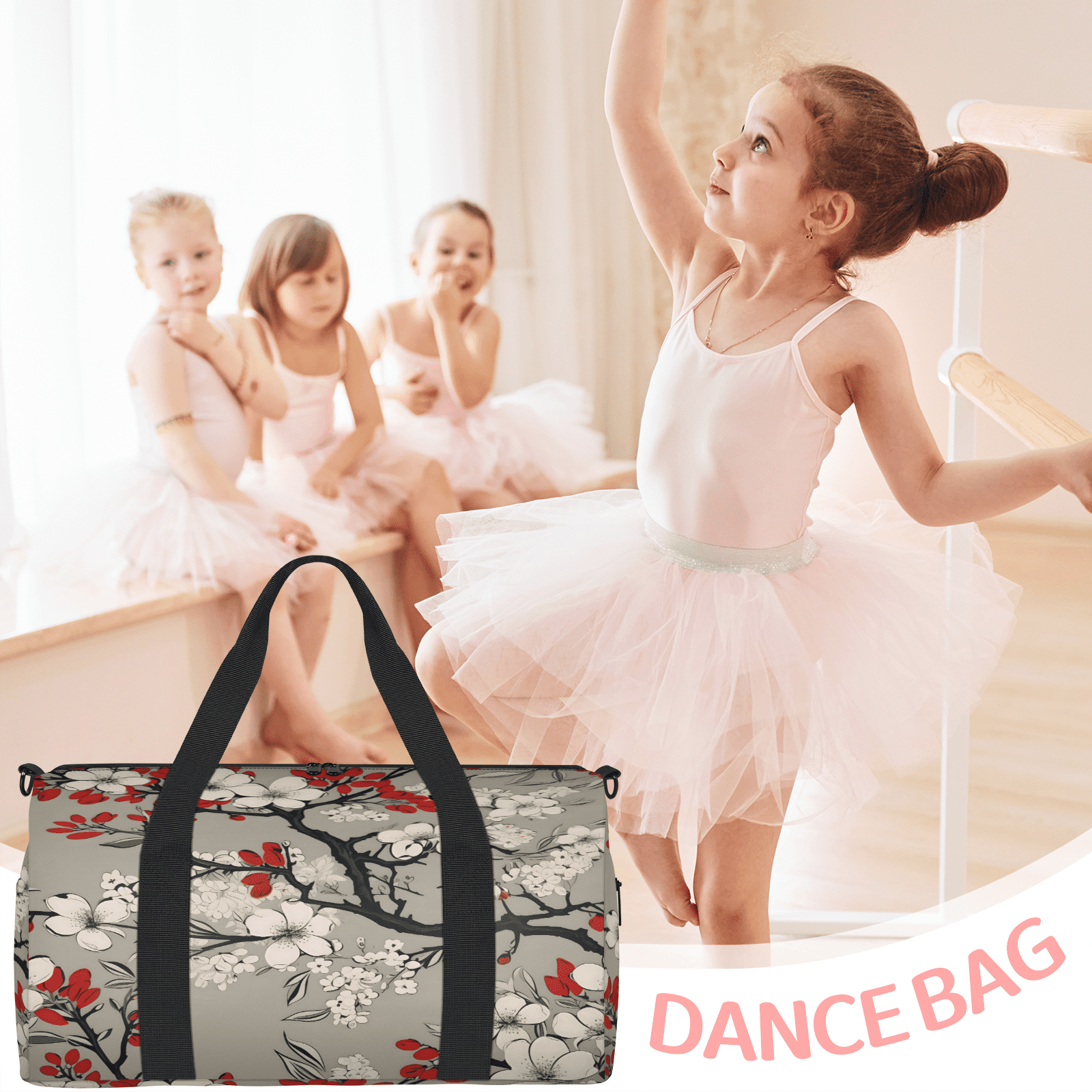 Herdesigns Japanese Cherry Blossom Gym Bag for Women, Duffle Bag for Travel Sport, Lightweight Waterproof Carry on Weekender Overnight Dance Yoga Workout Bags