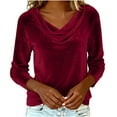 thumbnail image 4 of Cowl Neck Velvet Tops for Women Trendy Pleated Long Sleeve Shirts Casual Basic Blouses Spring Summer Going Out Clothing, 4 of 8