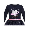 thumbnail image 4 of Girls Dress Gradient Skirt Dark Blue Galaxy Shiny Star Heart Long Sleeve 5 Years, 4 of 6