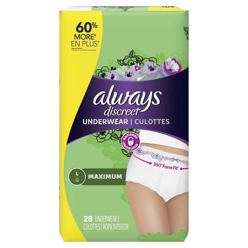 Always Discreet Incontinence Underwear for Women, Maximum, Large, 28 ct