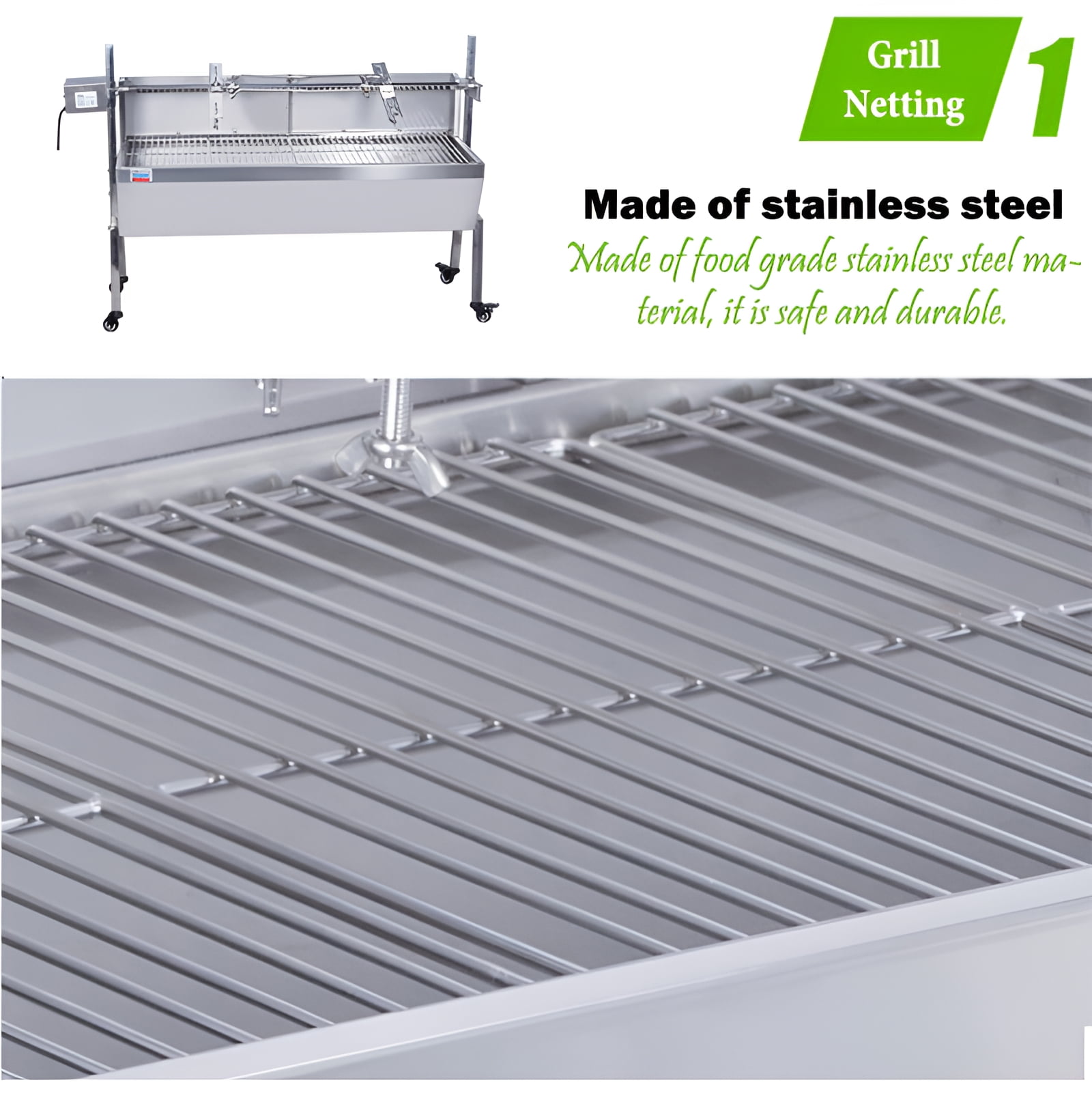 INTBUYING 46inch Stainless Steel Grill Roaster Electric Rotating Grill Outdoor Charcoal BBQ