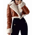 thumbnail image 2 of Female Leather Jacket Faux Fur Moto Jacket Winter Trench Coat Cropped Shearling Jacket Light Coffee S, 2 of 10