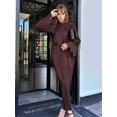 thumbnail image 4 of Women's Long Sleeve Maxi Dress Scoop Neck Bodycon Casual Dresses Going Out Outfits Brown M, 4 of 9