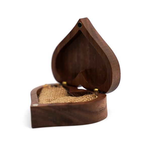 YIEMEEN Black Walnut Wooden Engagement Ring Box Solid Wood Heart Shaped Ring Organizer for Proposal Wedding Ceremony Gift
