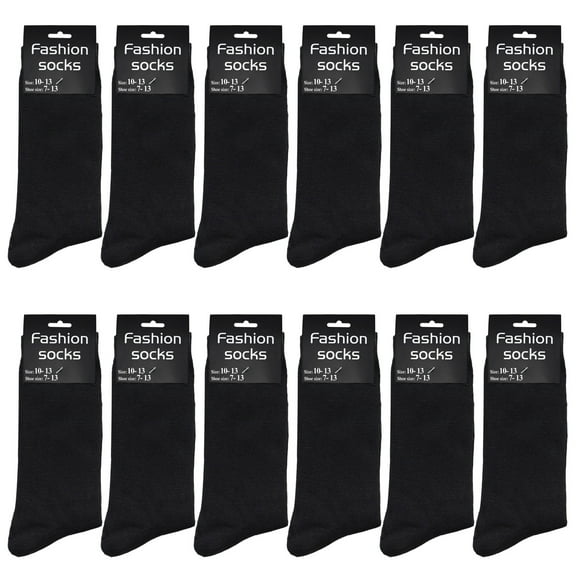 12 Pairs Men Dress Socks Size 10-13 Solid Black