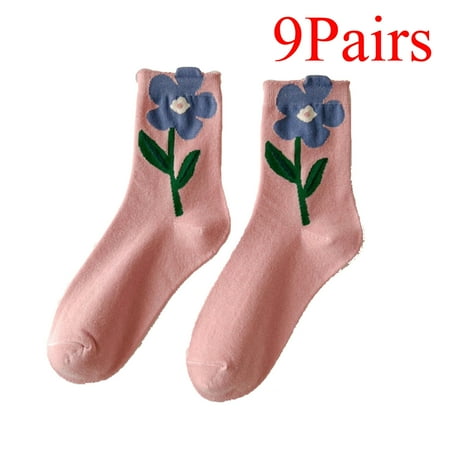 

Women 9 Pairs/lot Retro Tulips Breathable Lolita Socks