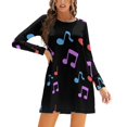 thumbnail image 1 of Playful Notes Print Shirt Dress Autumn Winter Female Dress Long Sleeve Dress Note Clef Melody Music Notes Rhythm Treble Note, 1 of 5