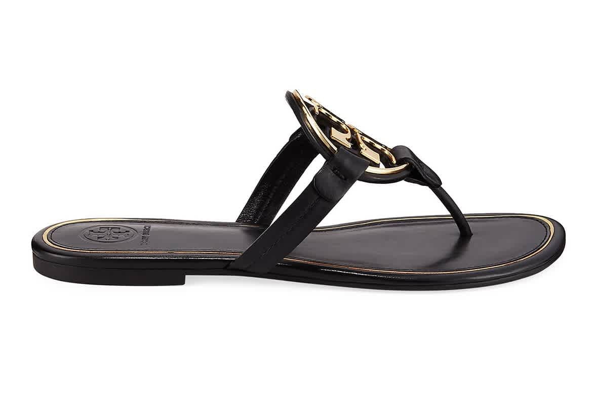 Tory Burch Ladies Black/Gold Miller Metal Logo Sandals - Walmart.com