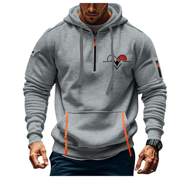 Sudadera con capucha para hombre, estilo casual, deportivo, de color liso, con cremallera y bolsillo, de manga larga, de poliéster.