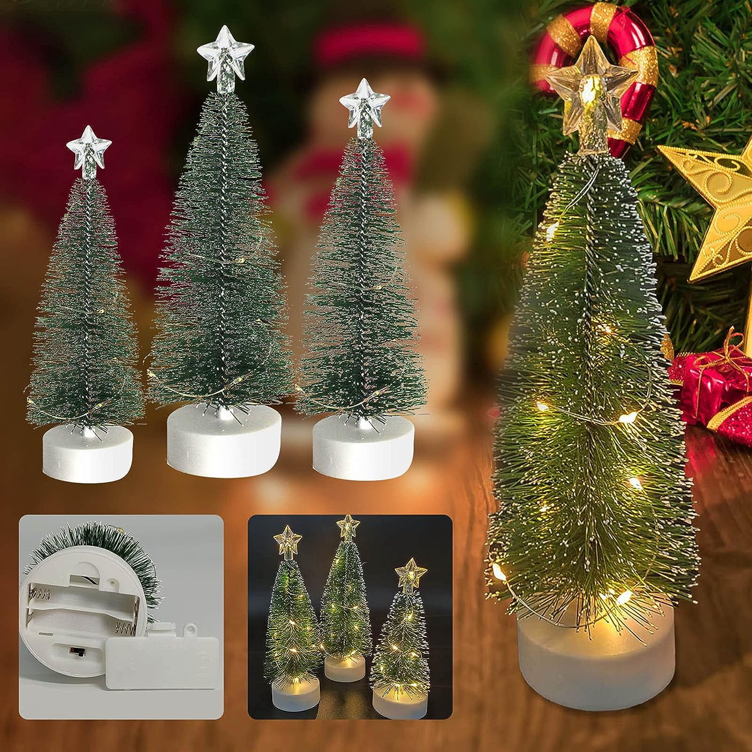 3 Pcs Light up Mini Tabletop Christmas Trees - Small Artificial Tree