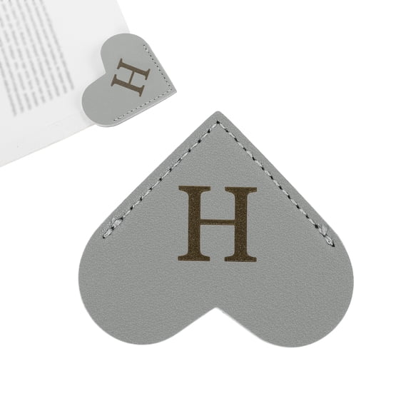Initial H Corner Bookmarks, Heart Shape Leather Book Marks Page Markers Cute Page Clip for Men Women Teacher Reader Book Lover Writers, Gray