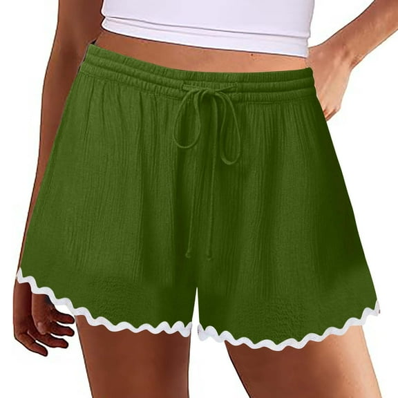 Stephy Women's Shorts 2025 Summer Casual Cute Ruffle Shorts Comfy Elastic Waist Drawstring Pleated Short, Green, XXL