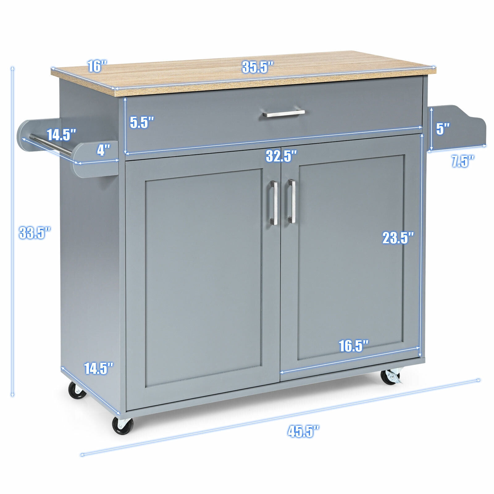 Amijoy Rolling Kitchen Island Cart with Storage, Serving Trolley Cart with Towel Rack, 3-Level Adjustable Shelf & Lockable Wheels, Mobile Island Table