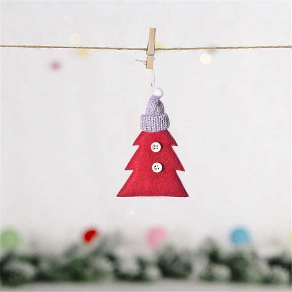 Lksixu Christmas Tree Hanging Ornaments, Christmas Decorations 4.7 inch Felt Fabric Christmas Tree Shape Pendants with Knitted Hat, Farmhouse Xmas Tree Baubles Small Crafts Gifts for Holiday Party