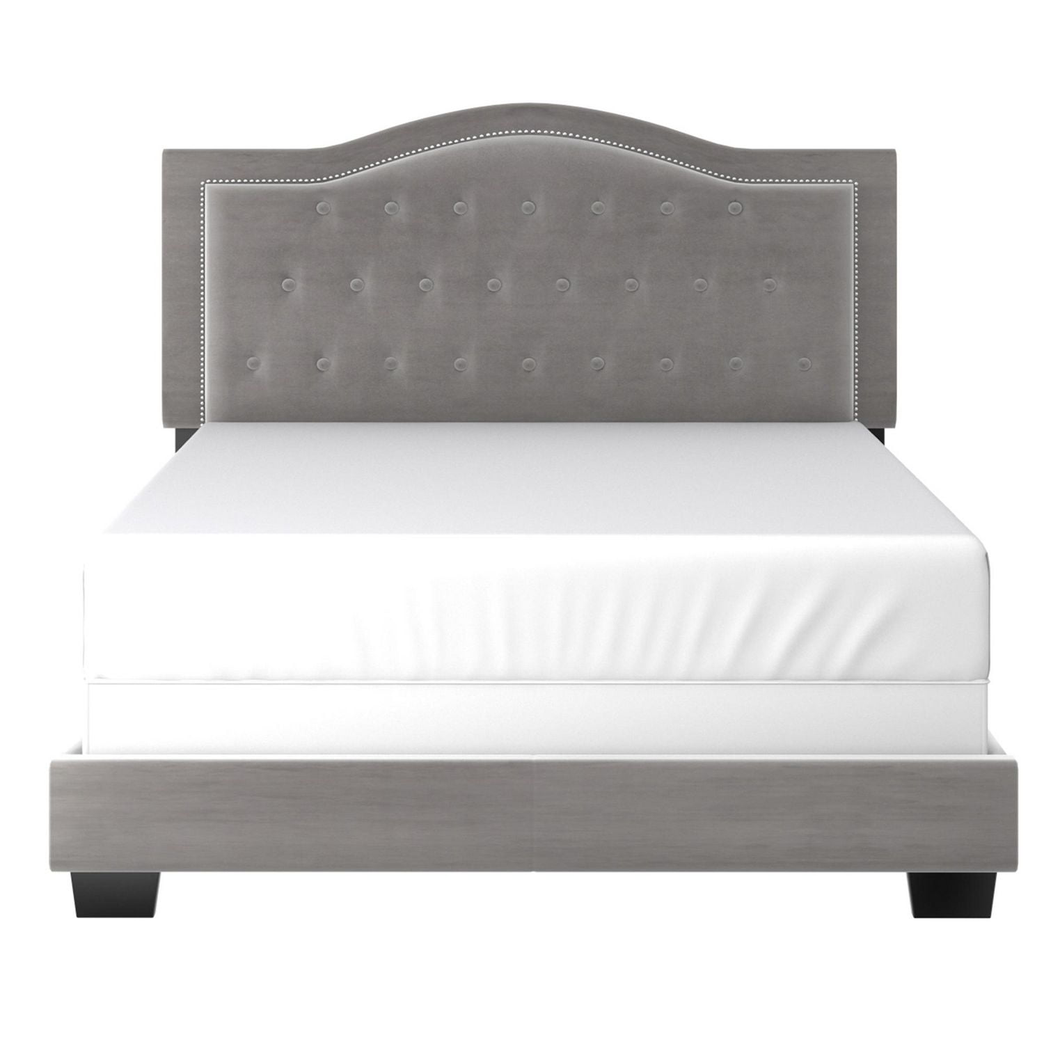 Grand lit moderne de 60 po revêtu de velours, gris pâle
