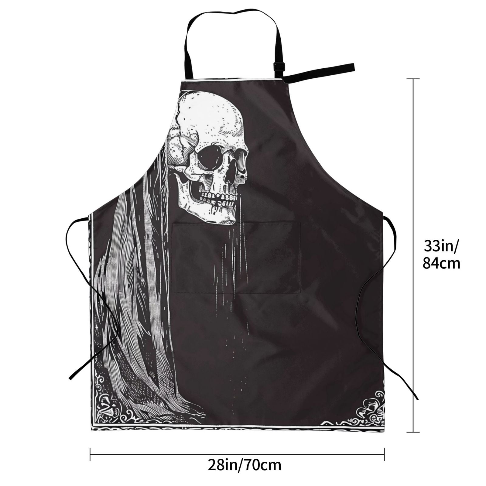 Kdxio Gothic Skull Drape Apron with Pockets Adjustable Kitchen Aprons for Men Women Waterproof Aprons for Cooking,Drawing,Crafting, Baking Household Cleaning