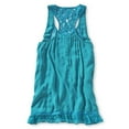 thumbnail image 2 of Aeropostale Womens Lace Placket Racerback Henley Shirt, Green, Juniors, X-Small, 2 of 2