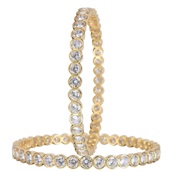 Ratnavali Jewels CZ Zirconia Golden Designer White Solitaire Bracelet Bollywood Wedding Bangle Jewelry Women