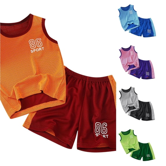 HCYSFG Boys Graphic Print Athletic Outfit Sets 2 Piece Activewear Sets Crewneck Sleeveless Mesh Tank Top And Athletic Shorts Sports Sets