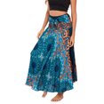 thumbnail image 2 of SWSMCLT Women's Boho Maxi Skirt Summer Beach Coverup Dress Flowy Swing Long Skirts Elastic Front Tie Waist Flowy Smocked High Waisted Pleated High Low Teal Blue Patterned3 Small-X-Large, 2 of 5