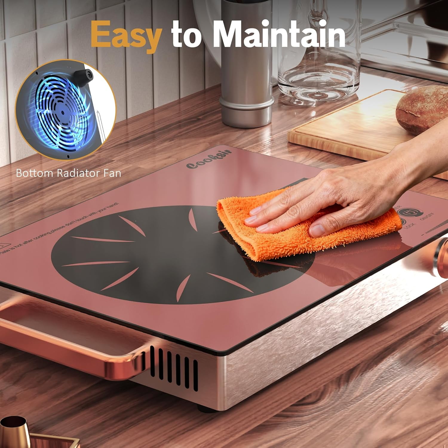 Single Burner Electric Cooktop - 110V 1800W Portable One Burner Hot Plate, Countertop Electric Stove top for Home, Camping, RV, Timer, Child Lock, Steam, BBQ, Stir Fry, 120V Plug in (Orange)