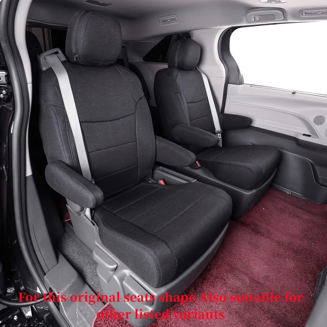 Coverdream Custom Fit Toyota Highlander 2014-2019 Three Row,Second Row Captain Chair Seat Covers &Hybrid - Polyester Full Set Black