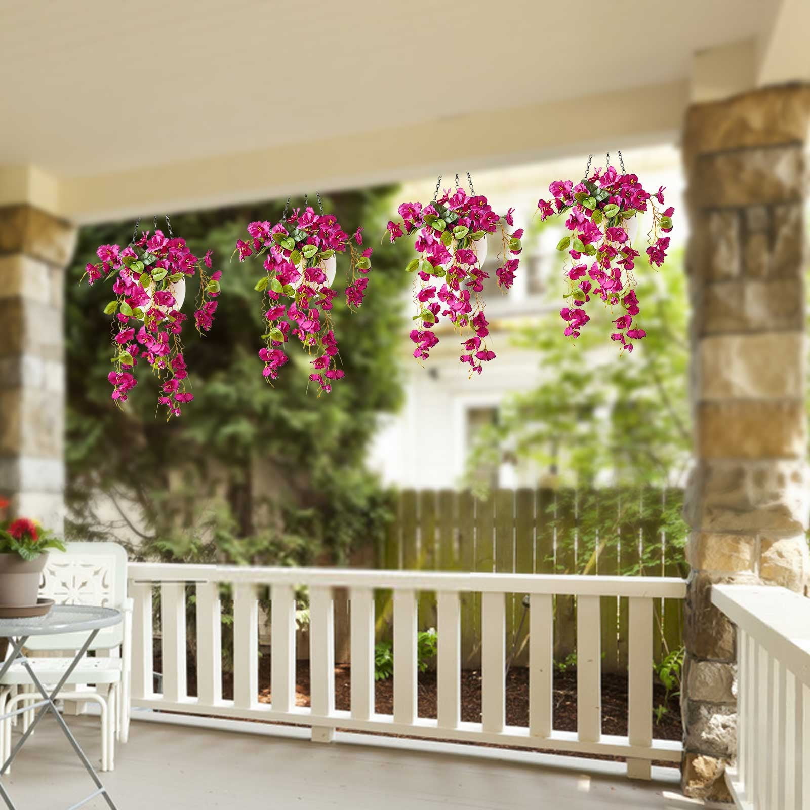 2pcs Artificial Fake Hanging Hibiscus Flowers Plants Baskets for Outdoor Outside Spring Summer Decoration, Faux Silk Hibiscus Long Vines in Planter UV Resistant Realistic Flowers