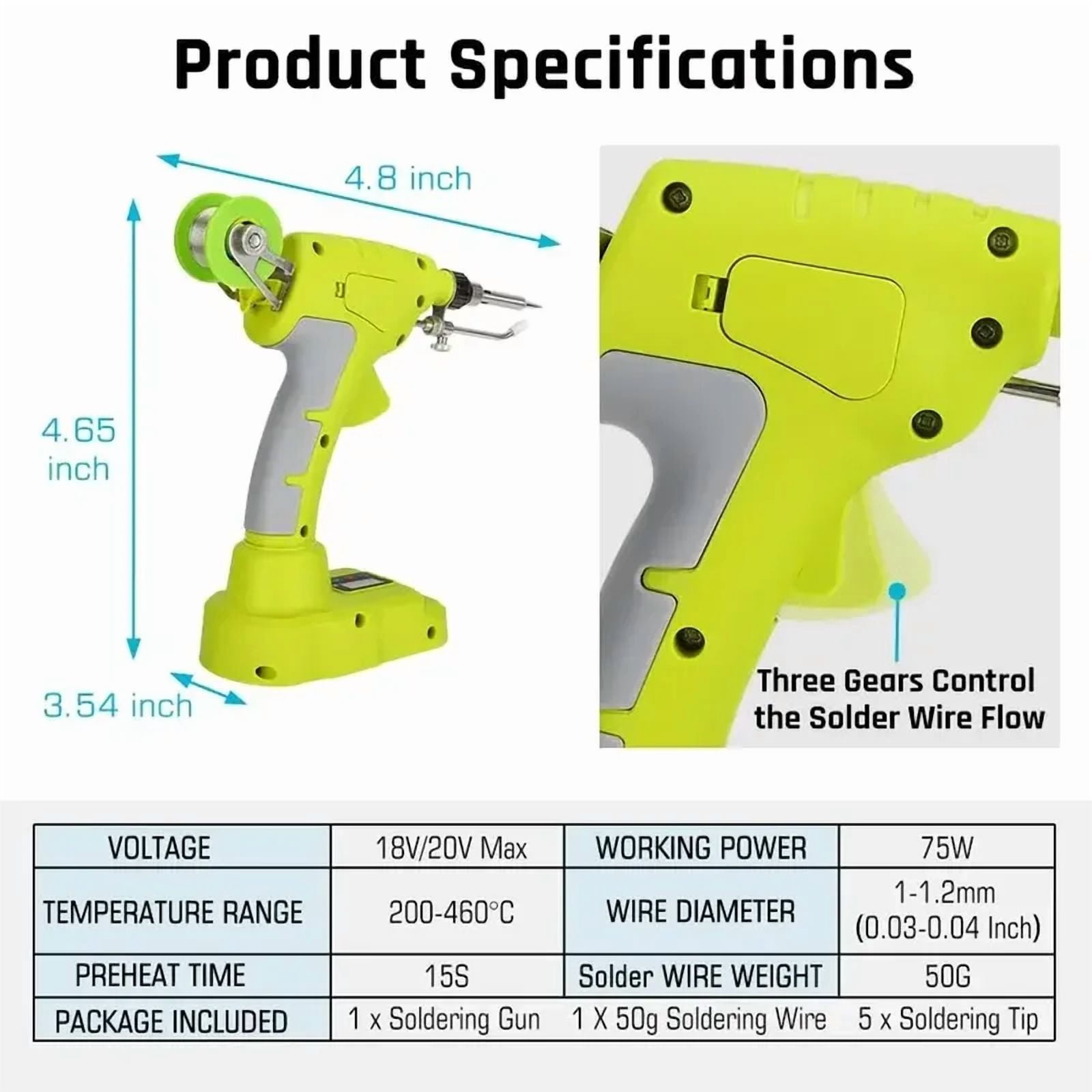 75W LED Digital Cordless Electric Soldering Iron Kit Electric Soldering Gun Home DIY Repair Tools for Ryo.bi 18V Lithium Battery