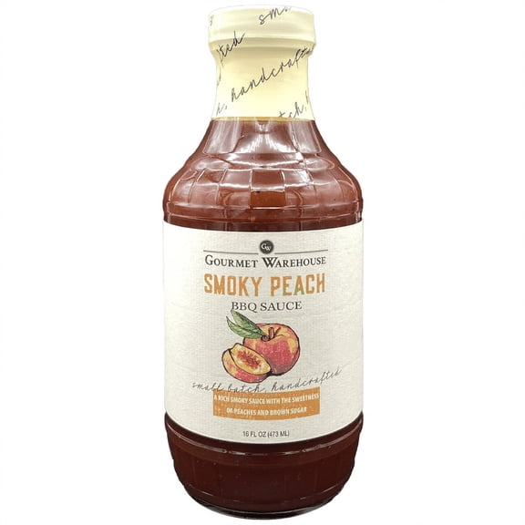 Gourmet Warehouse Small Batch Smoky Peach BBQ Sauce Made With Natural Ingredients Gluten Free No HFCS Tangy Barbecue 16 Oz (Pack of 1)