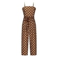 thumbnail image 4 of Summer Saving Wycnly Jumpsuits for Women Dressy Beach Boho Spaghetti Strap Long Jumpsuits with Belt Summer Square Neck Sleeveless Polka Dots Print Maxi Trendy Rompers Khaki s, 4 of 6