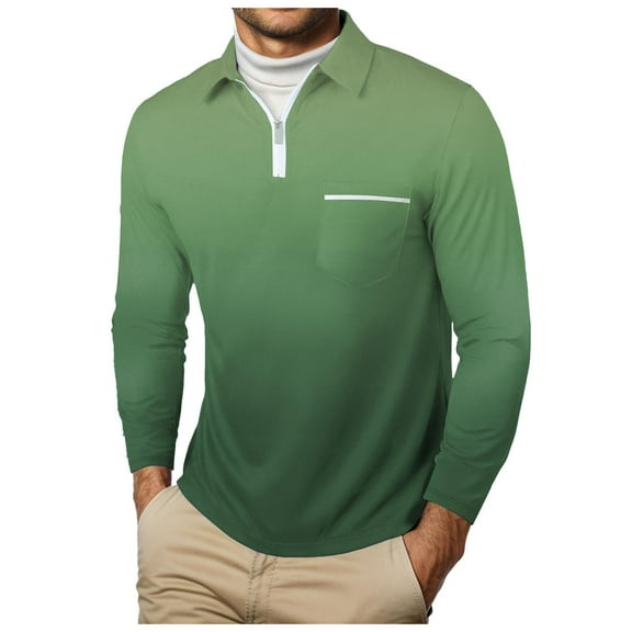 UAYOTSE Men's Knit Polo Shirt Casual Long Sleeve Polo Sweater Dress Collar Polo Classic Golf Shirts,L Green