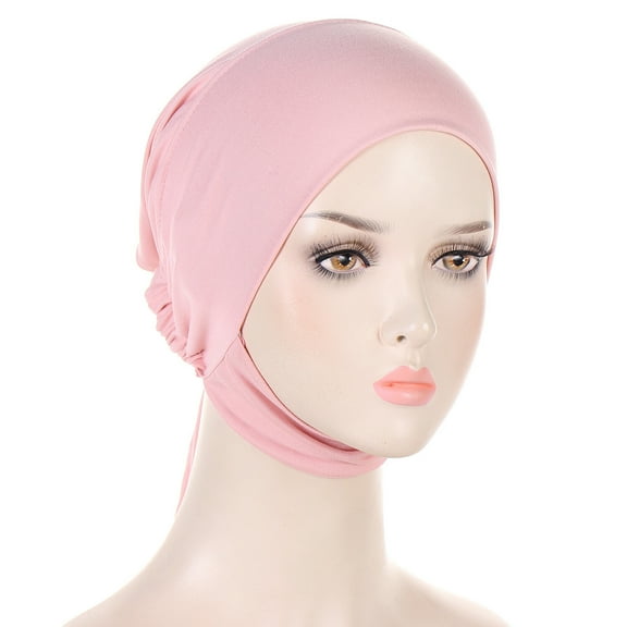 Women Plain Stretch Beanie Neck Hat Adjustable Elastic Hair Head Wrap Knot Cap