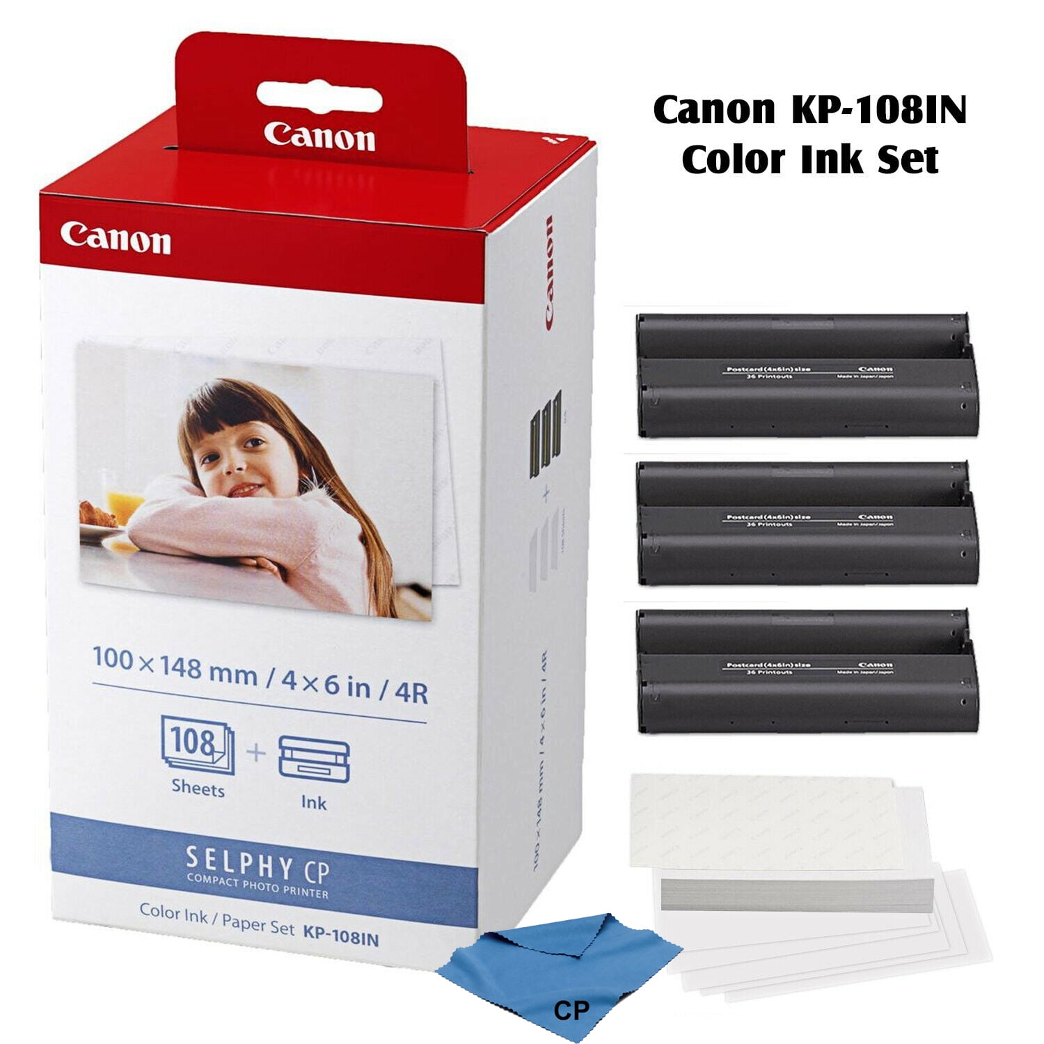 Compatible with Canon Selphy Printer AA Replacement Canon Selphy CP1200 CP910 CP1300 Ink and Paper 108 Sheets Printer Paper Photo Paper KP-108IN 3115B001 with 3 Ink cartridges 4 x 6 inch
