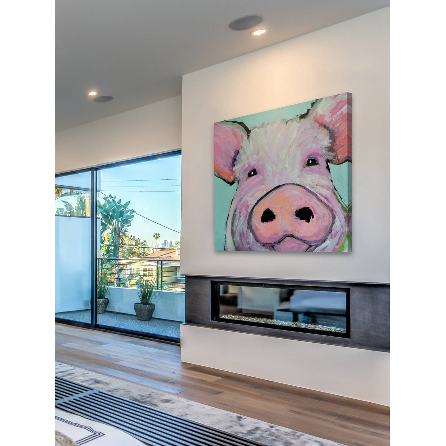 "Pink Pig" by Michelle Rivera Painting Print on Wrapped Canvas
