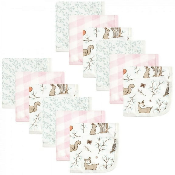 Hudson Baby Infant Girl Cotton Muslin Washcloths, Enchanted Forest, One Size