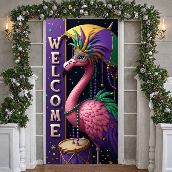 Colorful Lobster Mardi Gras Banner Cartoon Festival Display Beaded Necklace Gold Ornament Lobster Backdrop for Mardi Gras Celebration Carnival Party Photo Shoot