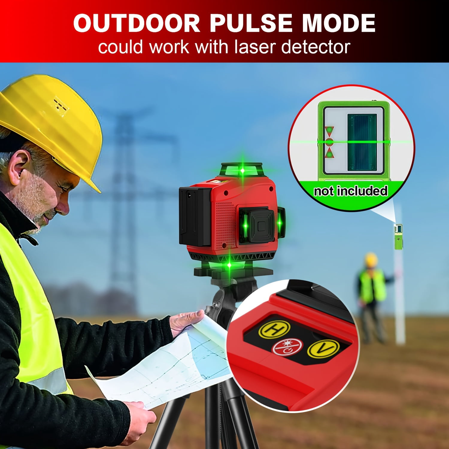 4x360 Laser Level, 82ft/25m, ±1mm/7m Precision, With Self-leveling and Manual Mode, including Magnetic Bracket, Remote Controller and 2 Lithium Rechargeable Battery