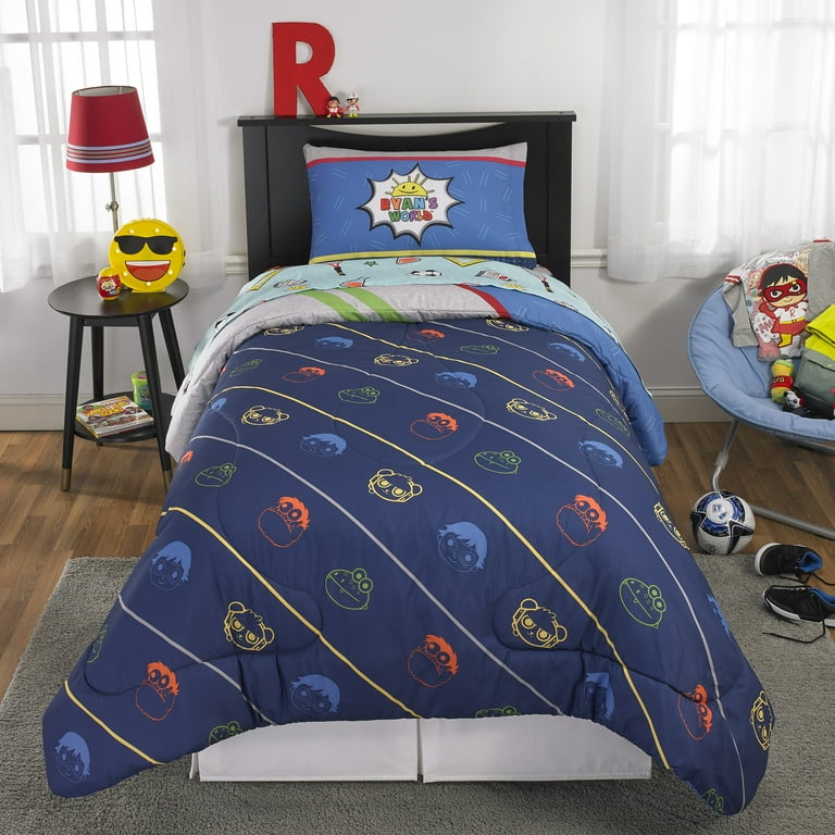 Ryan's World Kids Red Titan Twin Bed in a Bag, Comforter and Sheets, Blue,  Pocketwatch